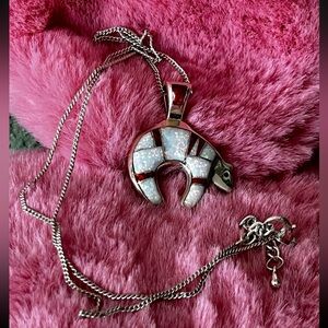 Sterling Silver & Opal Navajo Bear Necklace